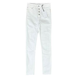 NWT Zara Woman High Waist Raw Hem Button Fly Skinny Denim Jeans White 38